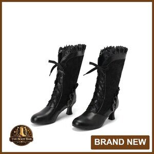 Victorian Lace-Up Boots Chunky Heel Mid-Calf Cosplay Gothic Vintage